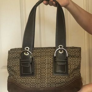 Coach Soho Brown Suede/Signature Canvas